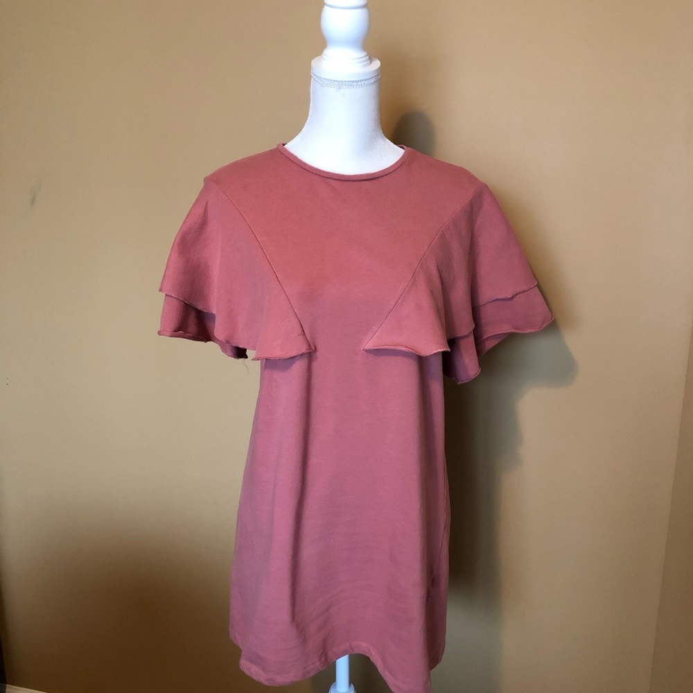 Zara salmon pink ruffle T-shirt dress